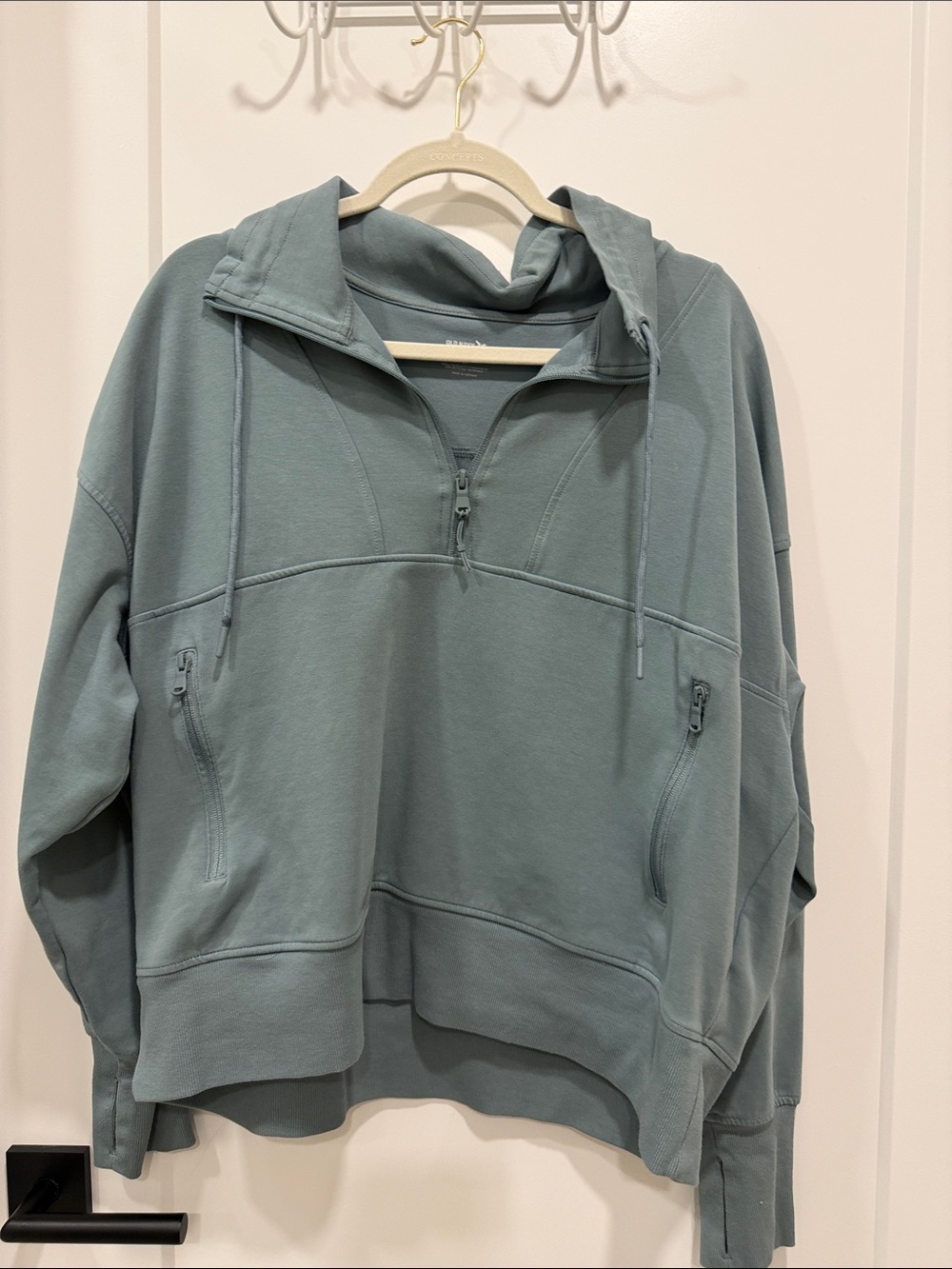 Old Navy Men's Sage Green Half-Zip Hoodie Sweater